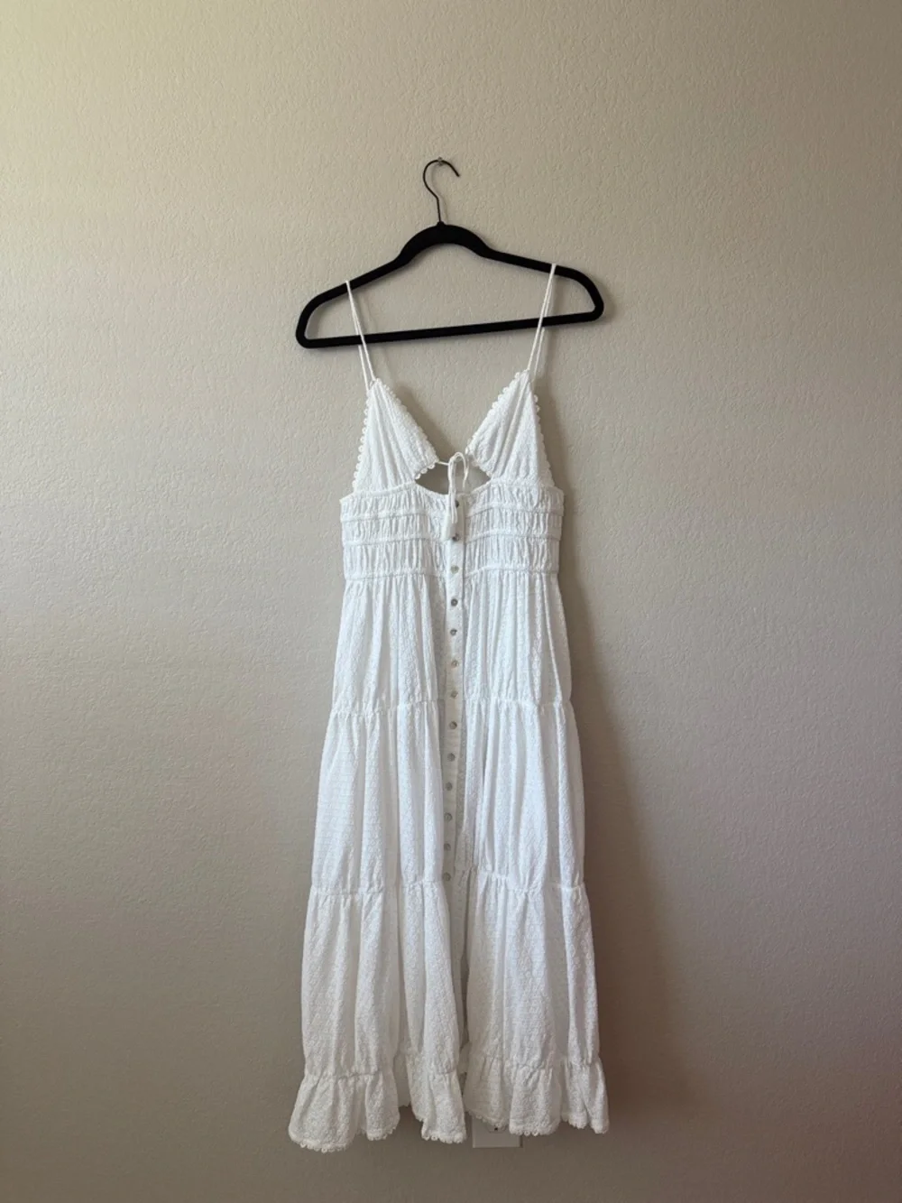 Tularosa White Tiered Maxi Dress with Spaghetti Straps - Picture 2 of 6